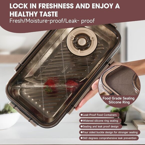 Set of two stainless steel food containers with airtight plastic lids - Picture 2 of 8